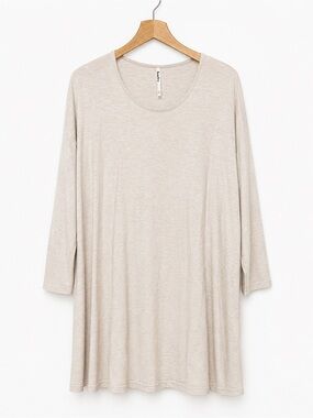 Azules Beige Heathered 3/4 Sleeve Tunic Top Made in USA NWOT Size Small